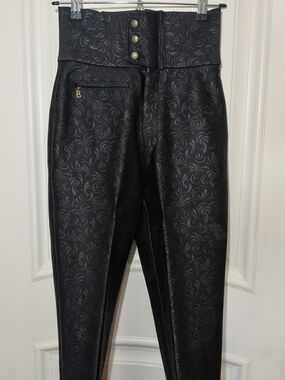 Vintage Bogner Black High-Waist Jacquard Ski  Pants w/ Gold Hardware